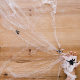 Dekoracja na Halloween pajęczyna z 2 pająkami 20g ozdoba sieć pajęcza 1,9 m