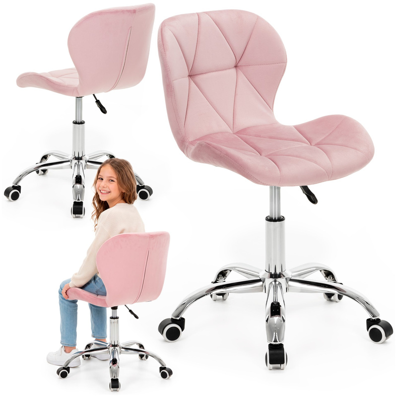 Fotel biurowy obrotowy krzesło na kółkach do nauki, pracy regulowane ergonomiczne różowe