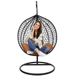 Kokon rattanowy do ogrodu, na taras, balkon, fotel wiszący z poduszkami