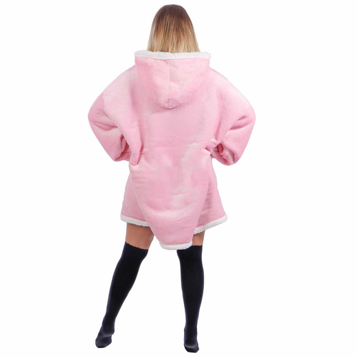 Kocobluza damska oversize koc bluza 2w1 z kapturem ciepła różowa
