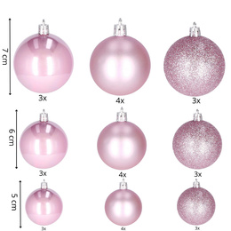 Bombki choinkowe 30 szt. ozdoby świąteczne deroracje brokatowe nietłukące mix różowe