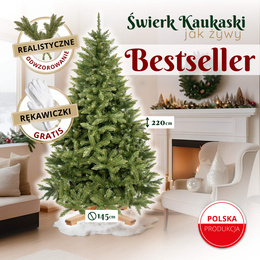 Choinka sztuczna 220 cm Premium Royal Trees świerk kaukaski z drewnianym stojakiem