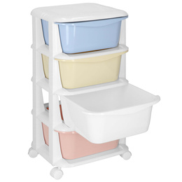 Regał na zabawki z 4 szufladami, pojemnik na kółkach, mobilny orgaznizer pastelowy