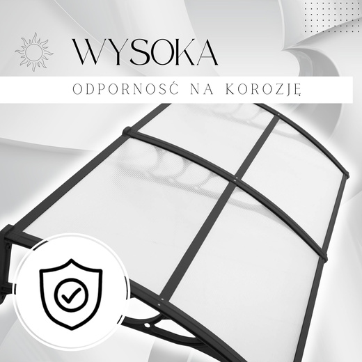 Zadaszenie, daszek do drzwi wejściowych, balkonowych, tarasowych 200x96 cm czarny, transparentny