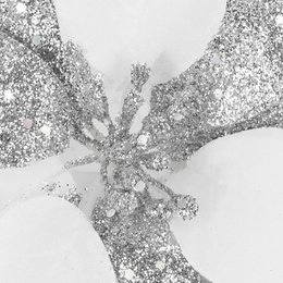 Sztuczna gwiazda betlejemska gałązka poinsecja kwiat biało-srebrny