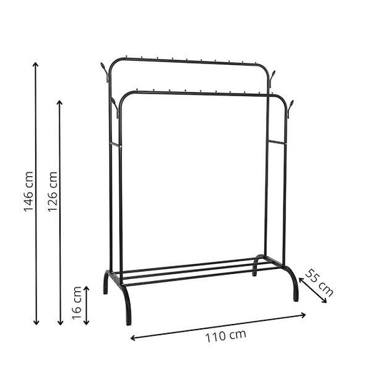 Wieszak na ubrania 146x110x55 cm podwójny metalowy stojak loft czarny