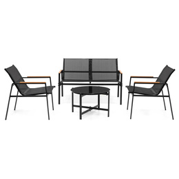Meble ogrodowe, zestaw dla 4 osób sofa, krzesła, stolik metalowe, czarne