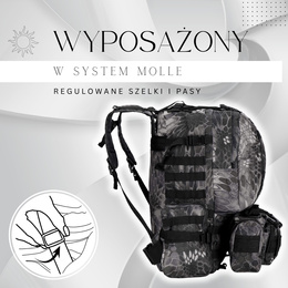 Plecak trekkingowy, turystyczny 50 L wojskowy kryptek czarno-szary