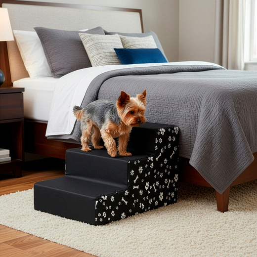 Schodki dla psa do łóżka 30 cm podest, rampa 3-stopniowa, czarne