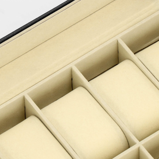 Szkatułka na zegarki 30x20x8 cm czarno-kremowa, ekoskóra organizer z 12 przegródkami