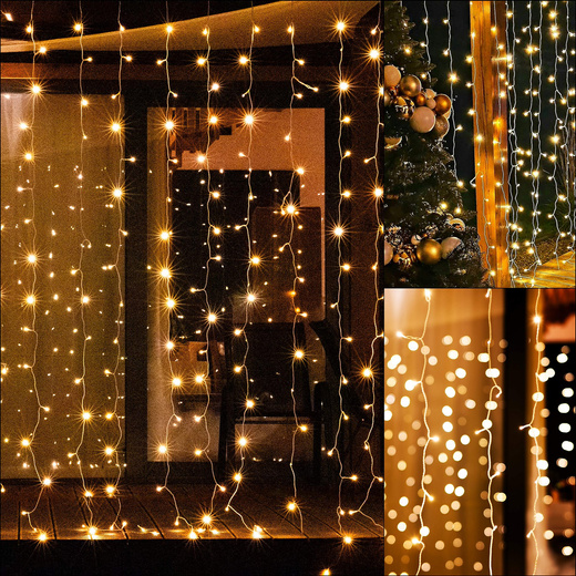 Kurtyna świetlna 200 led girlanda, lampki sople biały ciepły