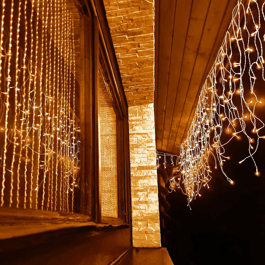 Kurtyna świetlna 500 led girlanda, lampki wewnętrzno-zewnętrzne sople ciepły biały 