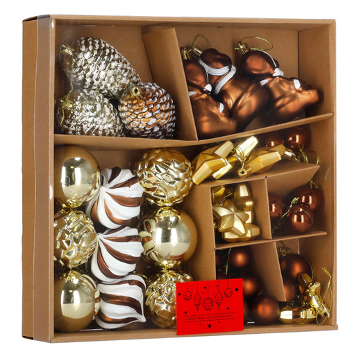 Bombki choinkowe 47 szt. zestaw dekoracji świątecznych, nietłukące, brązowy, złoty, biały