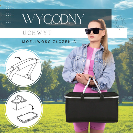 Torba termiczna 30L kosz termiczny piknikowy na jedzenie czarny