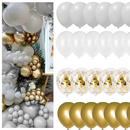 Balony urodzinowe 50 szt. zestaw dekoracje białe, szare, złote, z konfetti
