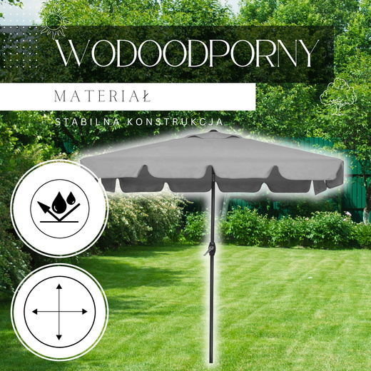 Parasol ogrodowy 240 cm duży składany z korbką na balkon, taras jasnoszary