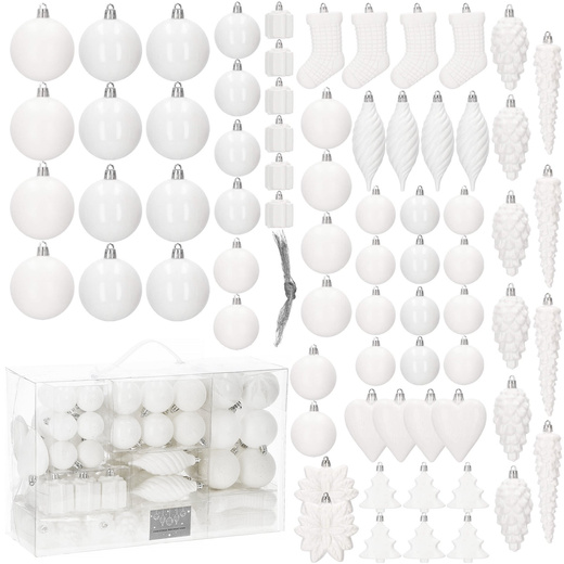 Bombki choinkowe 72 szt. biały zestaw choinkowy