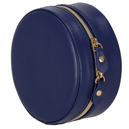 Szkatułka na biżuterię okrągła 11x5 cm jasnoróżowy organizer z przegródkami ekoskóra