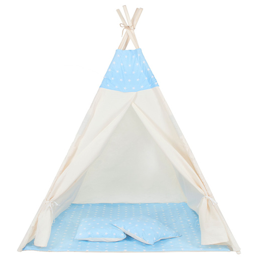 Namiot Tipi dla dzieci wigwam błękitny w gwiazdki XXL