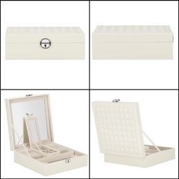 Szkatułka na biżuterię ekoskóra 25x25x8,5 cm kremowy organizer z przegródkami