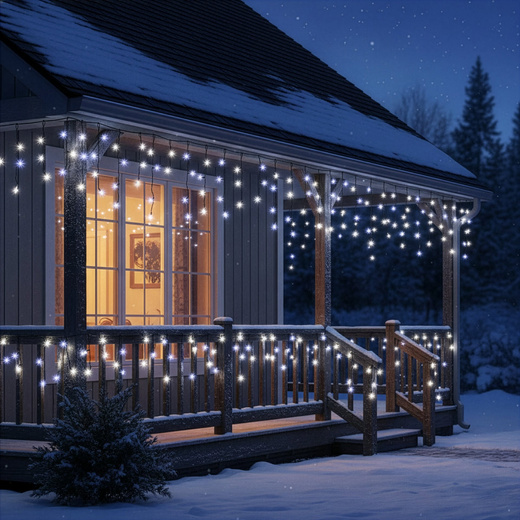 Kurtyna świetlna PRO 50 Led lampki zewnętrzne 2,5 m zimny biały + zimny biały flash zestaw