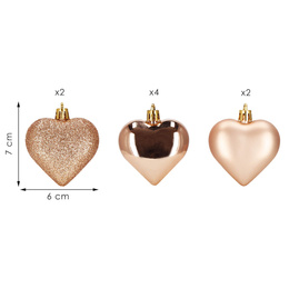 Bombki choinkowe 8 szt. ozdoby świąteczne 7 cm serca, rose gold