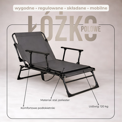 Leżak ogrodowy 2w1 fotel rozkładany łóżko polowe z poduszką i zagłówkiem turystyczny