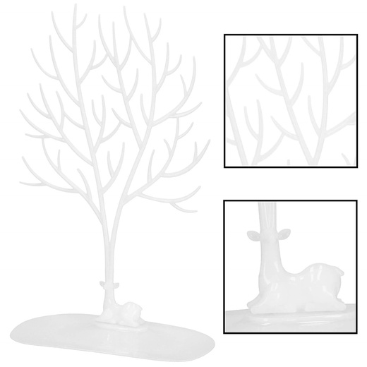 Stojak na biżuterię drzewo 41x25x15 cm ozdobny organizer na kolczyki biały jeleń