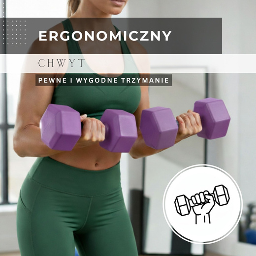 Ciężarki 2x2kg hexagonalne do ćwiczeń fitness hantle zestaw 2 szt. fioletowe