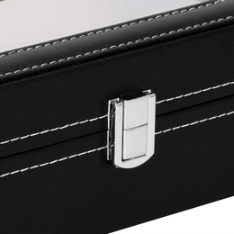 Szkatułka na zegarki 30x20x8 cm czarno-kremowa, ekoskóra organizer z 12 przegródkami