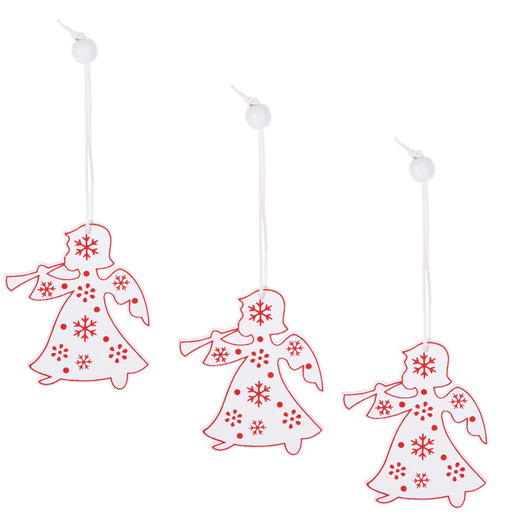 Świąteczne zawieszki 6,5cm drewniane aniołki zestaw 3 szt. biały