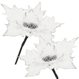 Gwiazda betlejemska, sztuczny kwiat, poinsecja biała z brokatem