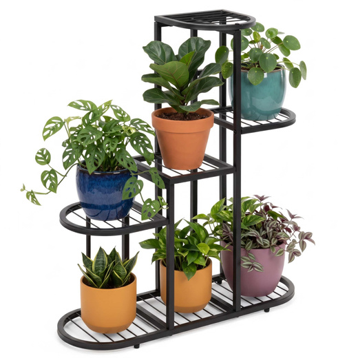 Kwietnik metalowy, stojący 79 cm regał na rośliny 5 poziomów, loft, czarny