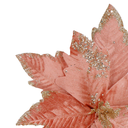 Gwiazda betlejemska, sztuczny kwiat poinsecja 29 cm różowa z brokatem i cekinami