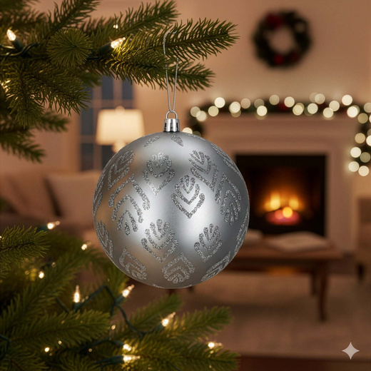 Bombki choinkowe 11 cm 12 szt.  zestaw ozdoby świąteczne zdobione srebrne