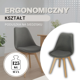 Krzesło skandynawskie do kuchni salonu jadalni Verde tapicerowana poduszka szare