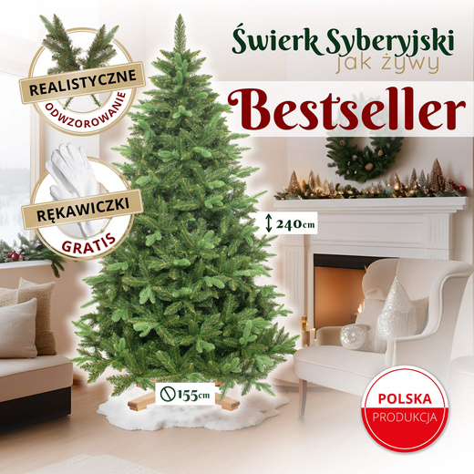 Choinka sztuczna 240 cm Premium Royal Trees świerk syberyjski z drewnianym stojakiem