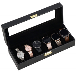 Szkatułka na zegarki 30x11x8 cm czarna ekoskóra organizer z 6 przegródkami