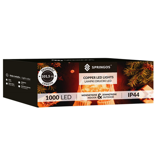 Lampki choinkowe na szpuli 1000 LED druciki biały zimny wewnętrzno-zewnętrzne