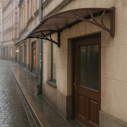 Zadaszenie, daszek do drzwi wejściowych, balkonowych, tarasowych 150x80 brązowy, transparentny