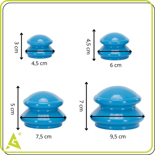 Bańki chiński, gumowe do masażu zestaw 4 szt. antycellulitowy, niebieskie