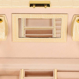 Szkatułka na biżuterię ekoskóra 17,5x14x12,5 cm ecru organizer z przegródkami