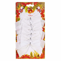 Kokardki świąteczne na choinkę 6 szt. brokatowe zawieszki choinkowe białe