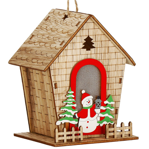 Zawieszka choinkowa domek świecąca ozdoba świąteczna drewniana na baterię