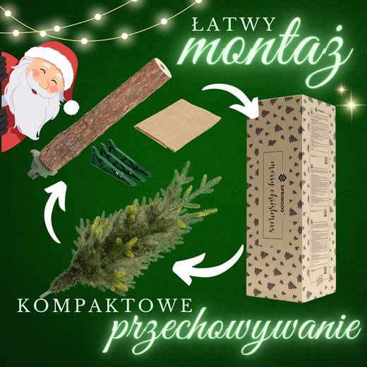 Choinka sztuczna na pniu 180 cm świerk naturalny ze stojakiem nowoczesny