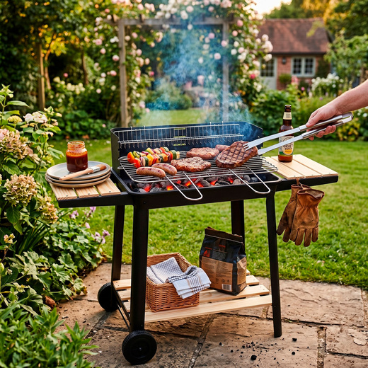 Grill ogrodowy, węglowy z widelcami do opiekania mięsa, ruszt z regulowaną wysokością, przenośny