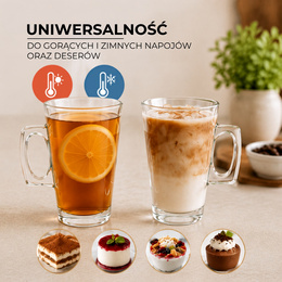Szklanki do kawy latte mrożonej deserów 255 ml wysokie z uchem komplet 6 szt.