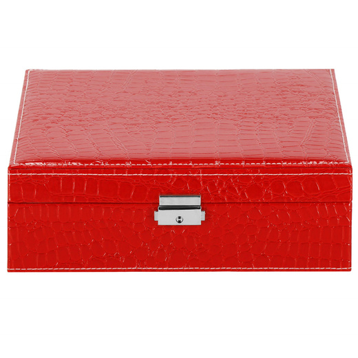 Szkatułka na biżuterię ekoskóra 26x26x8,5 cm czerwony organizer z przegródkami