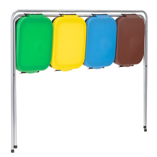 Stojak na worki na śmieci 4 komory kosz do segregacji odpadów, stelaż z pokrywami