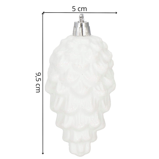 Zawieszki choinkowe szyszki 6 szt. ozdoby świąteczne 9,5 cm bombki biały brokat